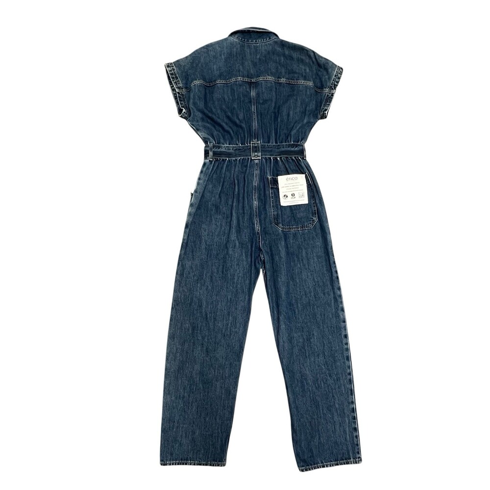 NWT ETICA Megg Utility Denim Jumpsuit Women's Large Dark Blue Belted Belt Pocket - Picture 2 of 13